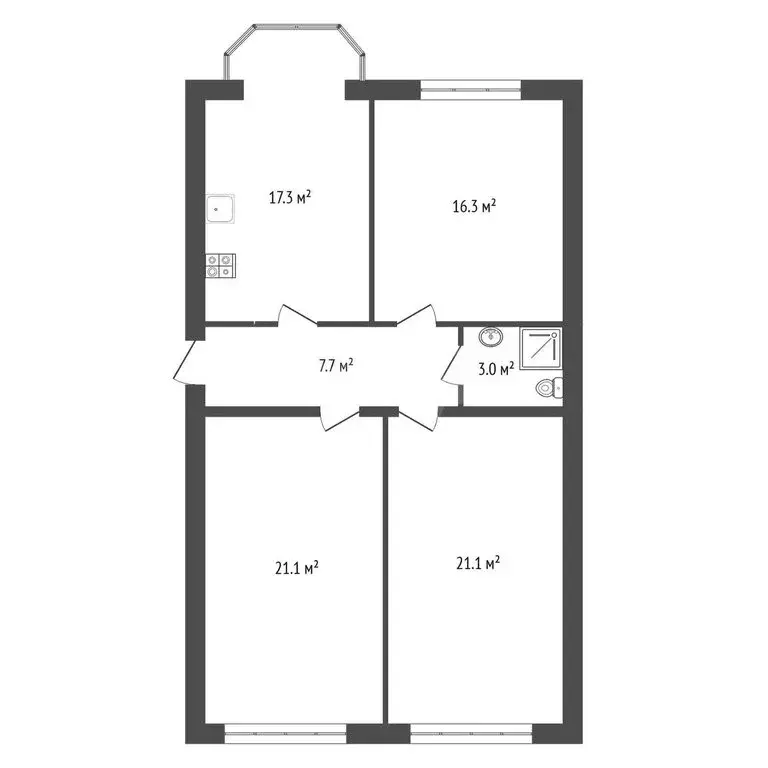 3-комнатная квартира: Чегем, микрорайон Южный, 31 (86.8 м) - Фото 1