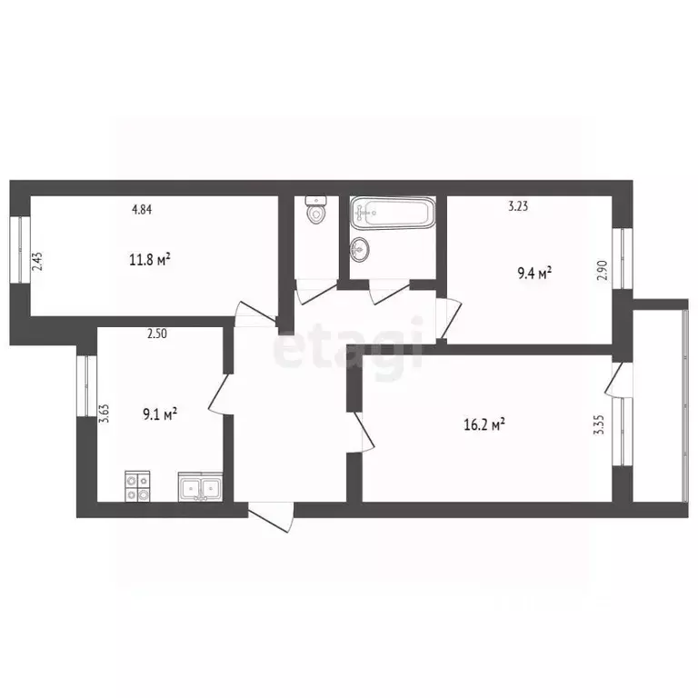 3-к кв. Белгородская область, Белгород ул. Макаренко, 6В (61.3 м) - Фото 1