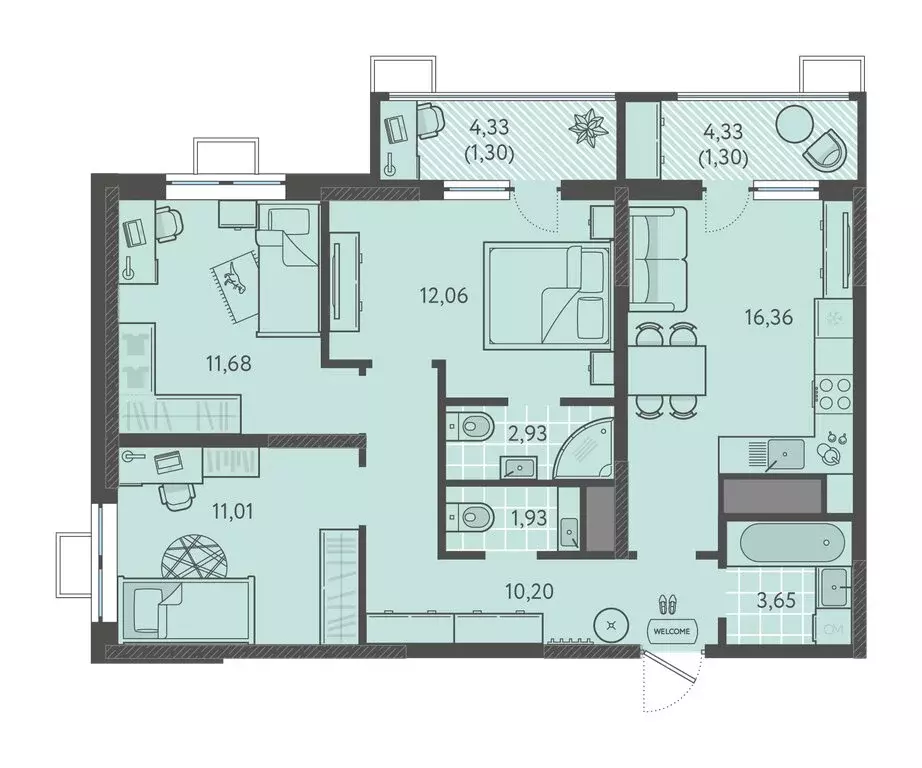 3-комнатная квартира: Краснодар, ЖК Тёплые Края (72.42 м) - Фото 1