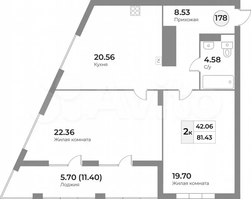 2-к. квартира, 81,4 м, 2/7 эт. - Фото 1