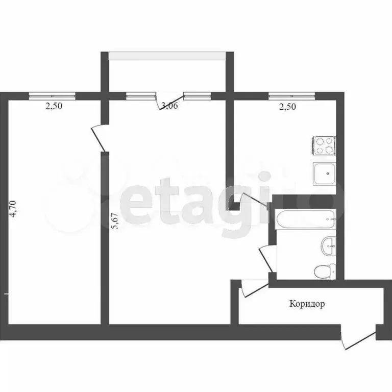 2-к. квартира, 45,5 м, 2/5 эт. - Фото 0