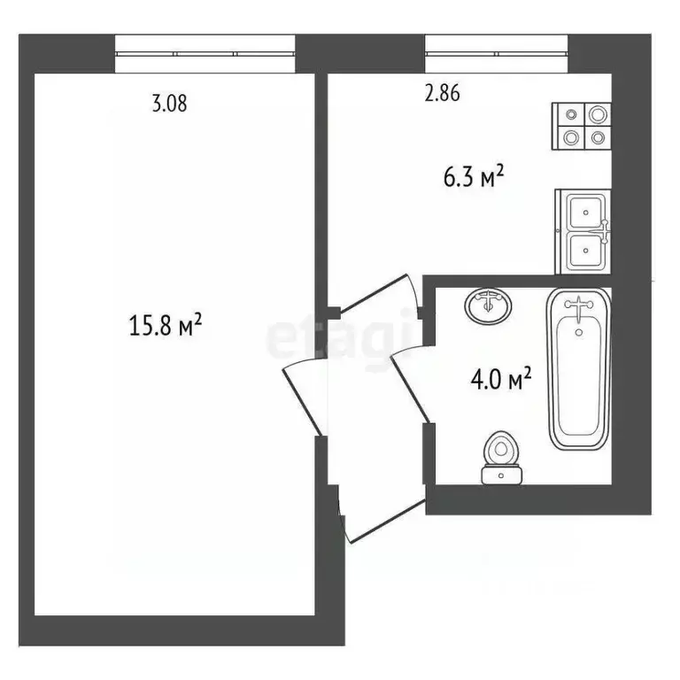1-к кв. Тюменская область, с. Нижняя Тавда ул. Мысовая, 1 (30.0 м) - Фото 2