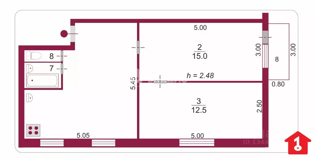 3-к кв. Омская область, Омск Октябрьская ул., 126 (51.4 м) - Фото 2