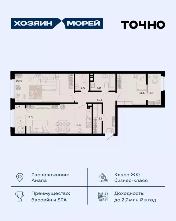 3-к кв. Краснодарский край, Анапа муниципальный округ, с. Супсех ... - Фото 1