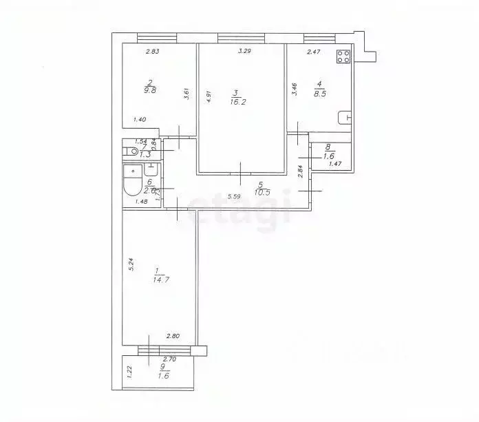 3-к кв. Татарстан, Казань ул. Рашида Вагапова, 15 (65.2 м) - Фото 1