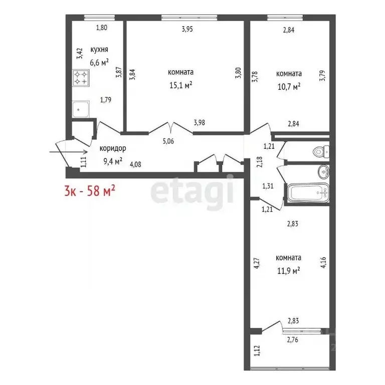 3-к кв. Свердловская область, Екатеринбург Вторчермет жилрайон, пер. ... - Фото 2