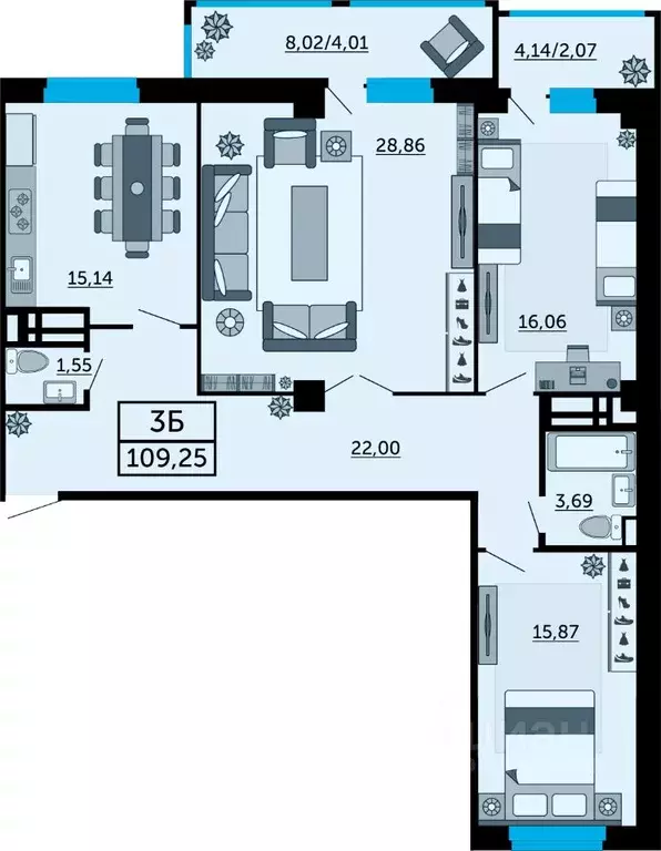 3-к кв. Ростовская область, Ростов-на-Дону ул. Мечникова, 110Г (109.25 ... - Фото 0