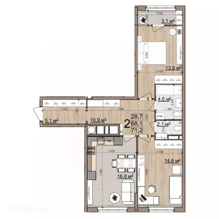 2-к кв. Рязанская область, Рязань Еврокласс жилой комплекс (71.2 м) - Фото 2