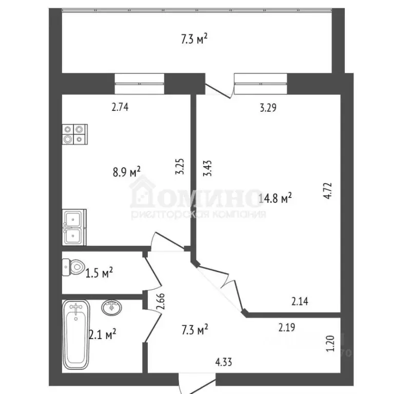 1-к кв. Тюменская область, Тюмень ул. Евгения Богдановича, 10 (35.3 м) - Фото 2