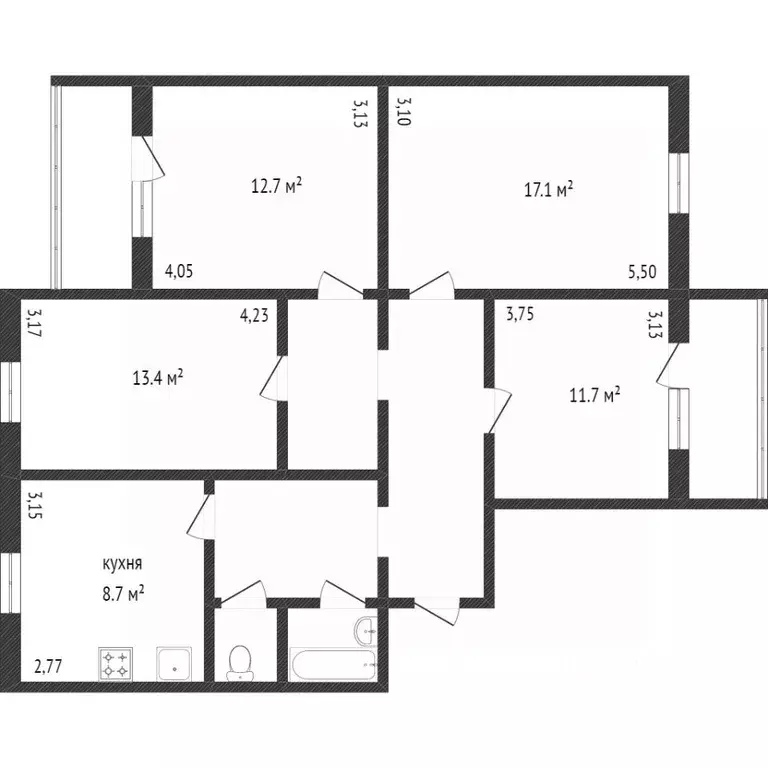 4-к кв. Белгородская область, Шебекино Рабочая ул., 6 (83.0 м) - Фото 1