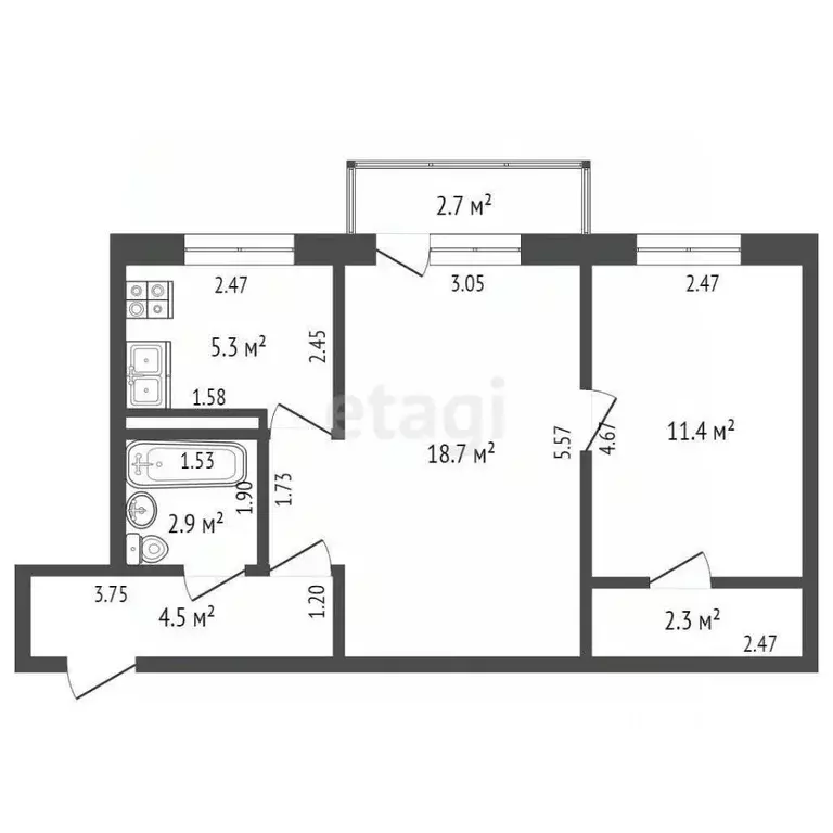 2-к кв. Самарская область, Самара Воронежская ул., 206 (45.5 м) - Фото 1