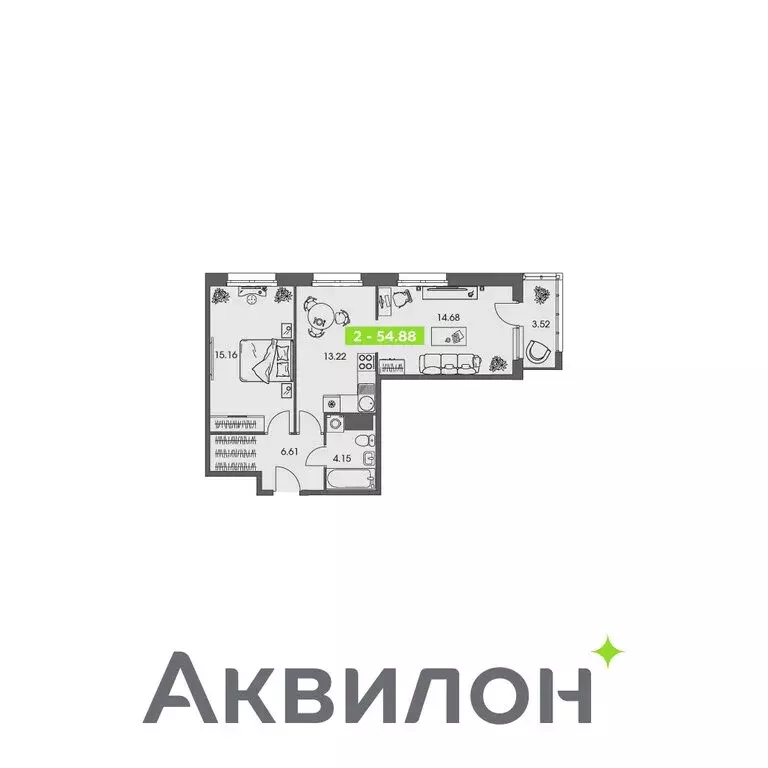 2-комнатная квартира: Архангельск, Ломоносовский округ (54.88 м) - Фото 1