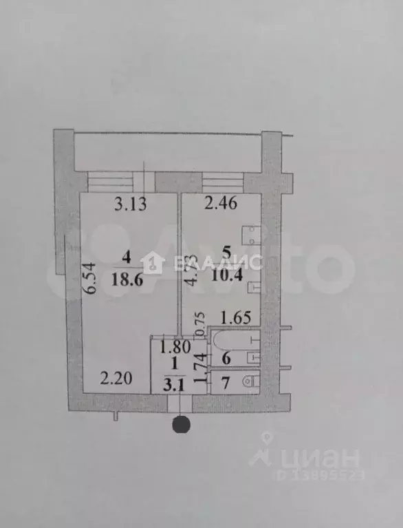 1-к кв. Липецкая область, Липецк ул. Циолковского, 29 (35.7 м) - Фото 2