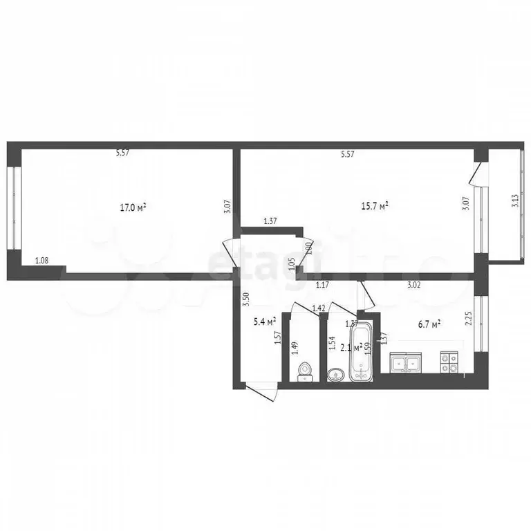 2-к. квартира, 46,8 м, 4/5 эт. - Фото 0