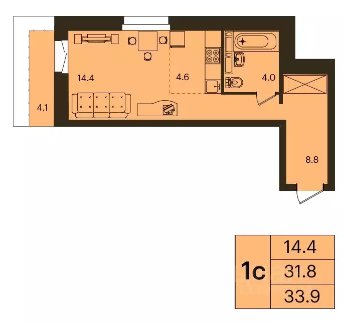 1-к кв. Красноярский край, Красноярск Мясокомбинат мкр,  (33.9 м) - Фото 1
