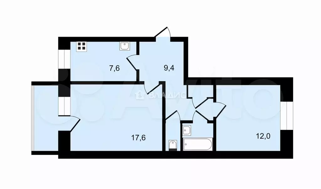 2-к. квартира, 52 м, 1/5 эт. - Фото 1