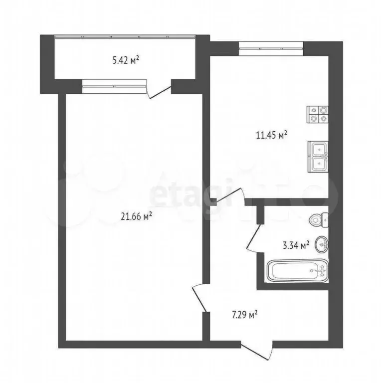 1-к. квартира, 44,5 м, 6/9 эт. - Фото 0