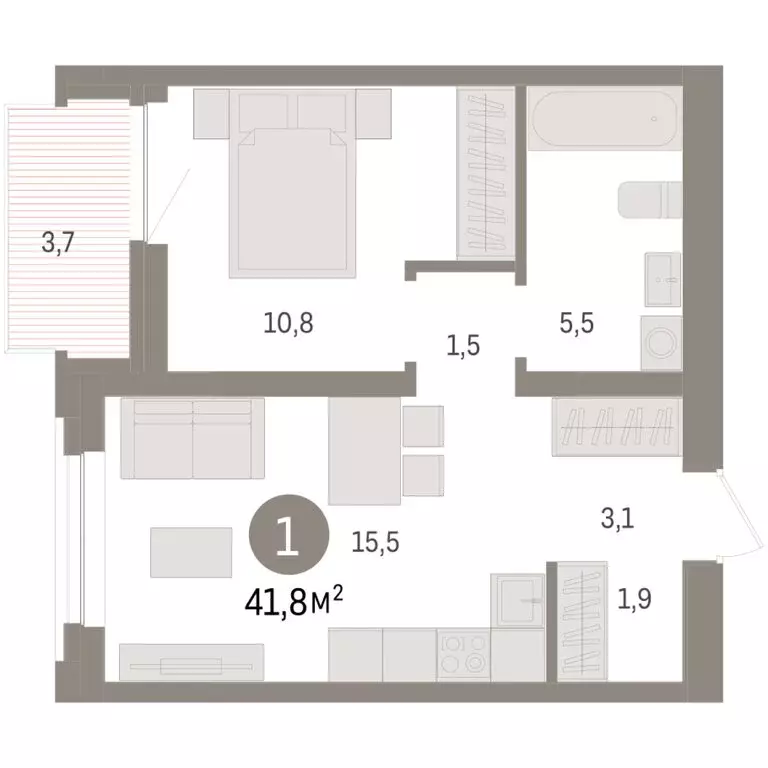 1-комнатная квартира: Тюмень, жилой комплекс Речной Порт (41.8 м) - Фото 2