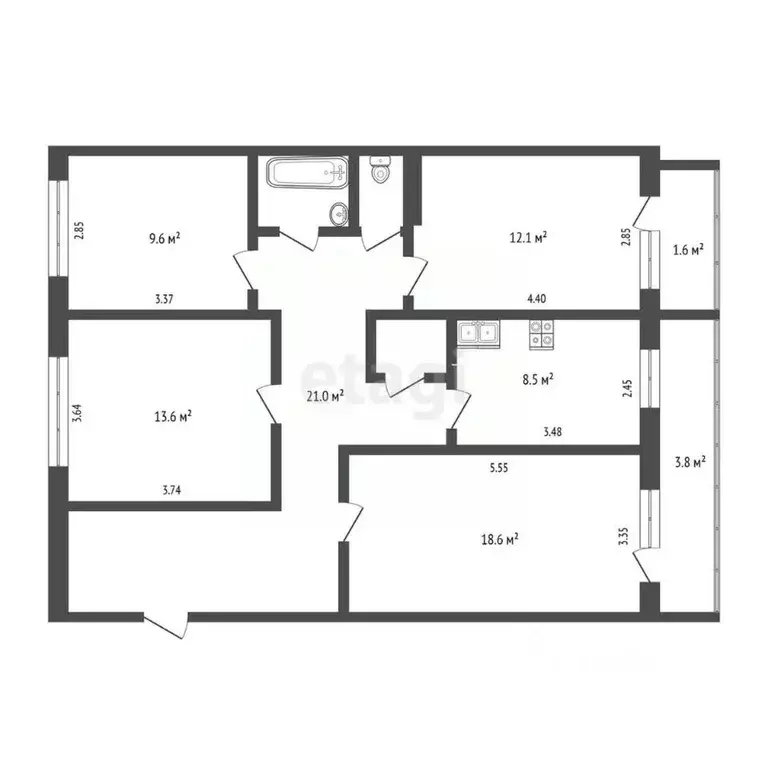 4-к кв. Татарстан, Набережные Челны ул. Шамиля Усманова, 2 (95.0 м) - Фото 2