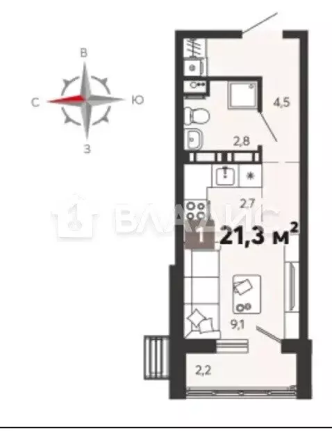 Квартира-студия: Пенза, улица Шмидта, 7к1 (21.23 м) - Фото 1