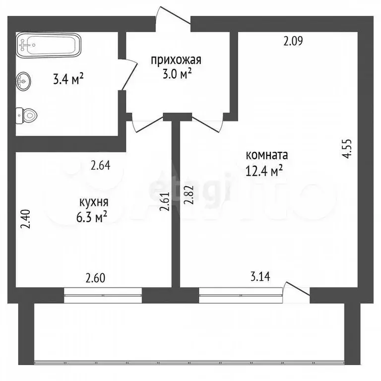 1-к. квартира, 25,1 м, 8/9 эт. - Фото 0