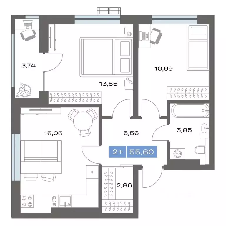 2-к кв. Тюменская область, Тобольск Зона ВУЗов тер., Ритм жилой ... - Фото 1