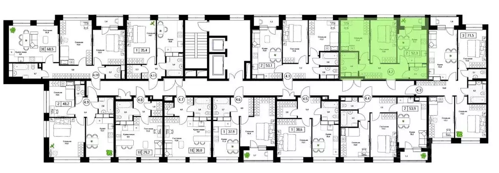 Квартира, 2 комнаты, 52.3 м - Фото 2