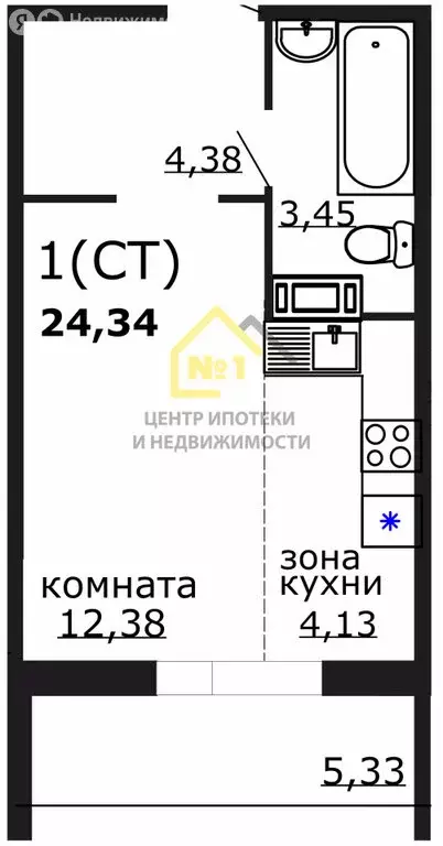 Квартира-студия: Челябинск, улица Маршала Чуйкова, 26 (24.3 м) - Фото 1