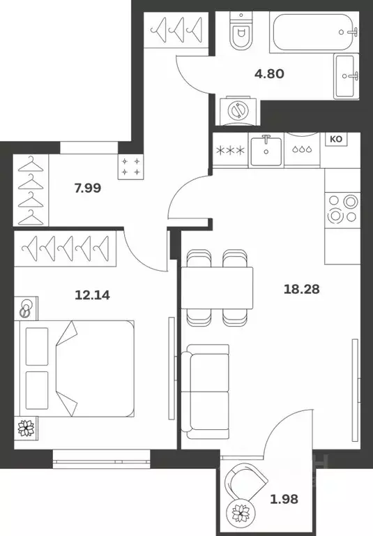 1-к кв. Тульская область, Тула ул. Богородицкая, 8В (45.19 м) - Фото 1