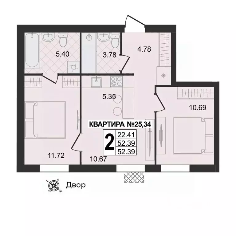 2-к кв. Владимирская область, Муром ул. 1-я Новослободская (52.61 м) - Фото 0