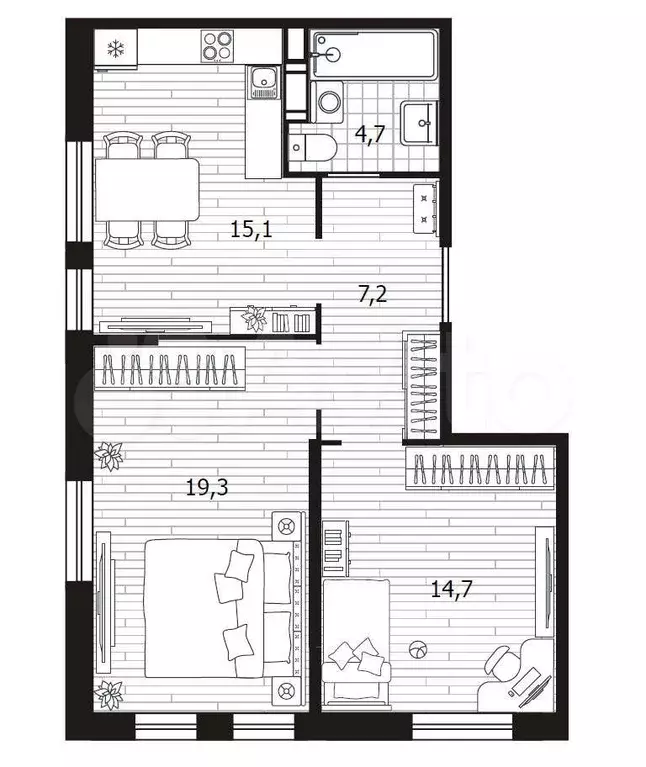 2-к. квартира, 61 м, 5/10 эт. - Фото 0