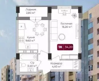 1-к кв. Краснодарский край, Краснодар Музыкальный мкр, ул. Имени ... - Фото 0