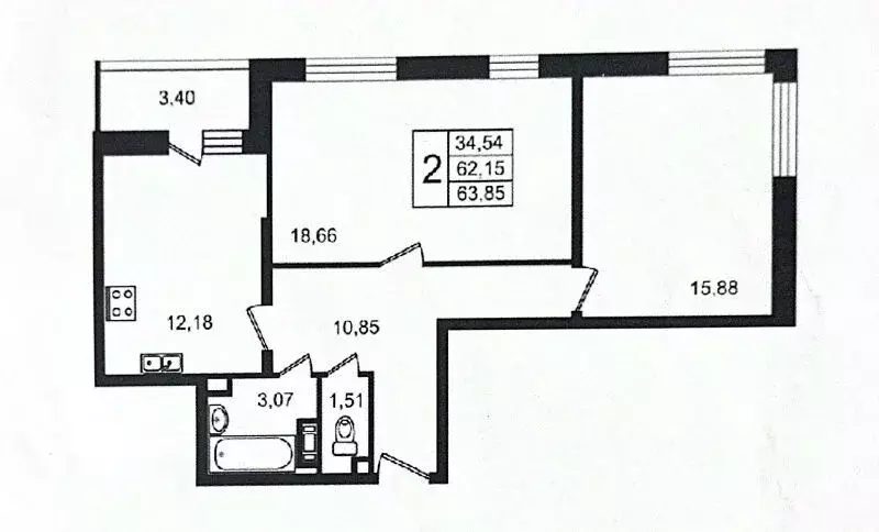 2-к кв. Санкт-Петербург просп. Ветеранов, 169к3 (61.5 м) - Фото 1