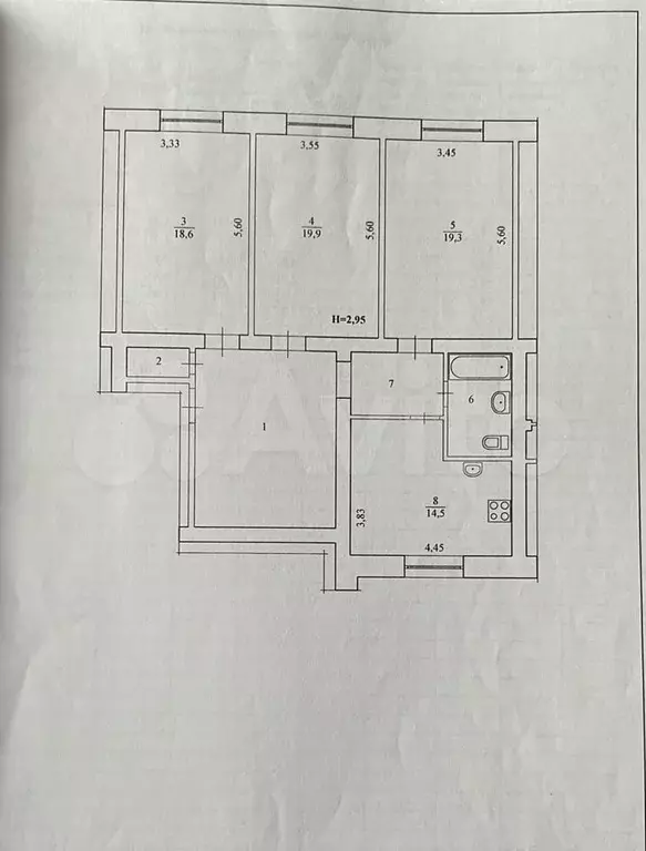 3-к. квартира, 101,1 м, 1/5 эт. - Фото 0