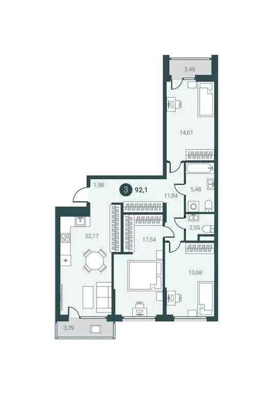 3-комнатная квартира: Тюмень, улица Разведчика Кузнецова, 5 (92.1 м) - Фото 0
