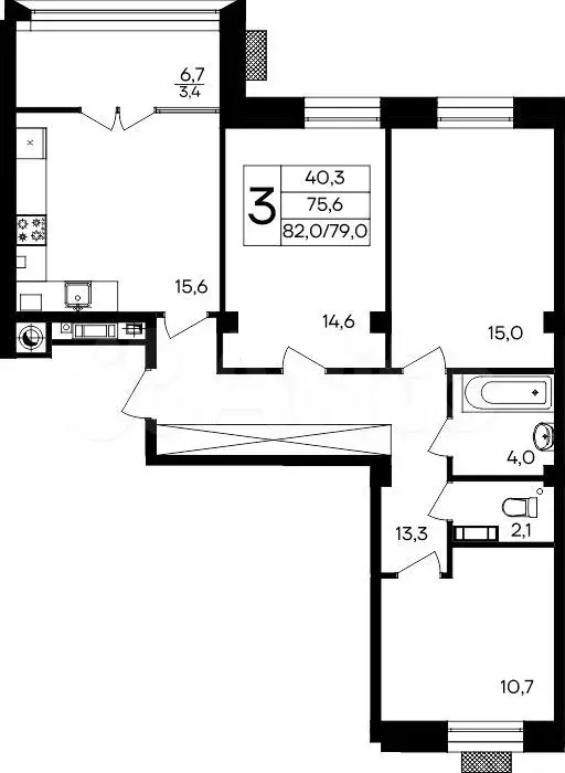 3-к. квартира, 82 м, 1/8 эт. - Фото 0