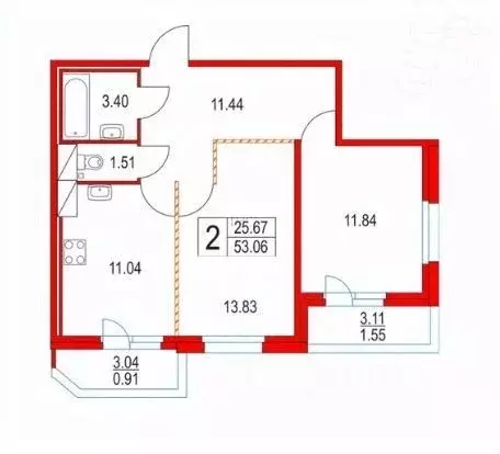 2-к кв. Санкт-Петербург Коломяжский просп., 13к3 (53.1 м) - Фото 0