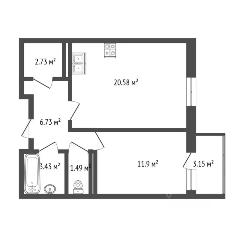 1-к кв. Тюменская область, Тюмень ул. 2-я Луговая, 24к2 (46.0 м) - Фото 2