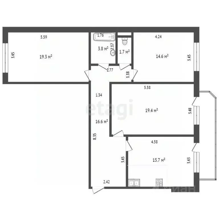 3-к кв. Тюменская область, Тюмень Широтная ул., 136к3 (91.0 м) - Фото 2