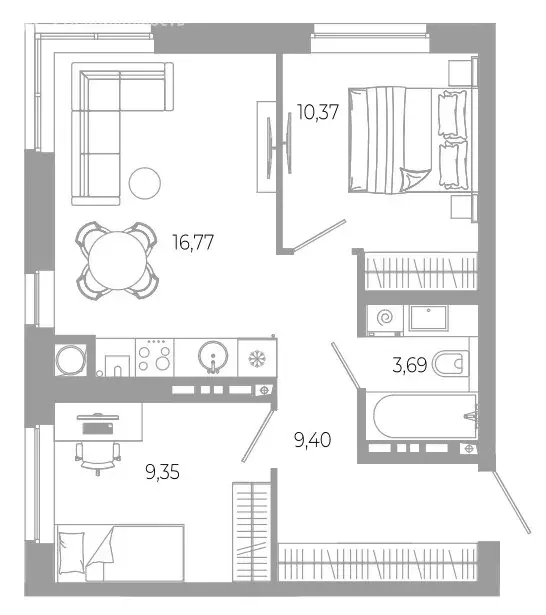 2-комнатная квартира: Астрахань, Боевая улица, 132с2 (49.59 м) - Фото 0