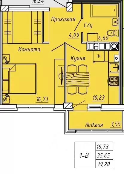 1-к кв. Ивановская область, Иваново Апрельская ул., 95 (39.2 м) - Фото 0