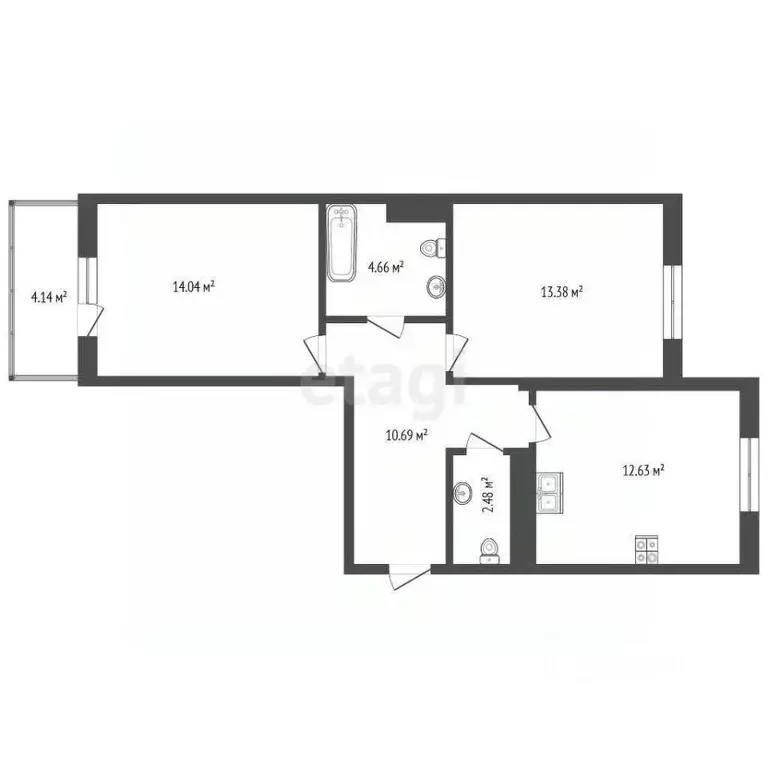 2-к кв. Крым, Симферополь ул. Батурина, 71 (59.95 м) - Фото 1