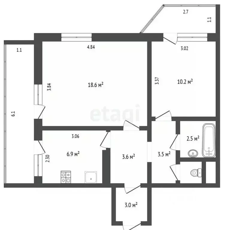 2-к кв. Севастополь ул. Павла Корчагина, 24 (52.2 м) - Фото 2