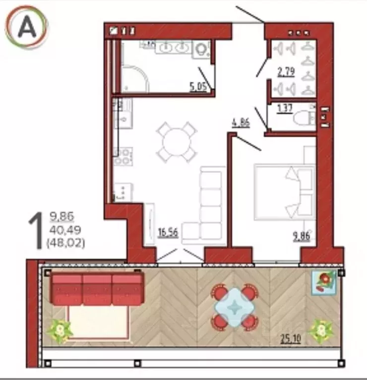 1-к кв. Брянская область, Брянск ул. Ульянова, 24А (48.02 м) - Фото 1