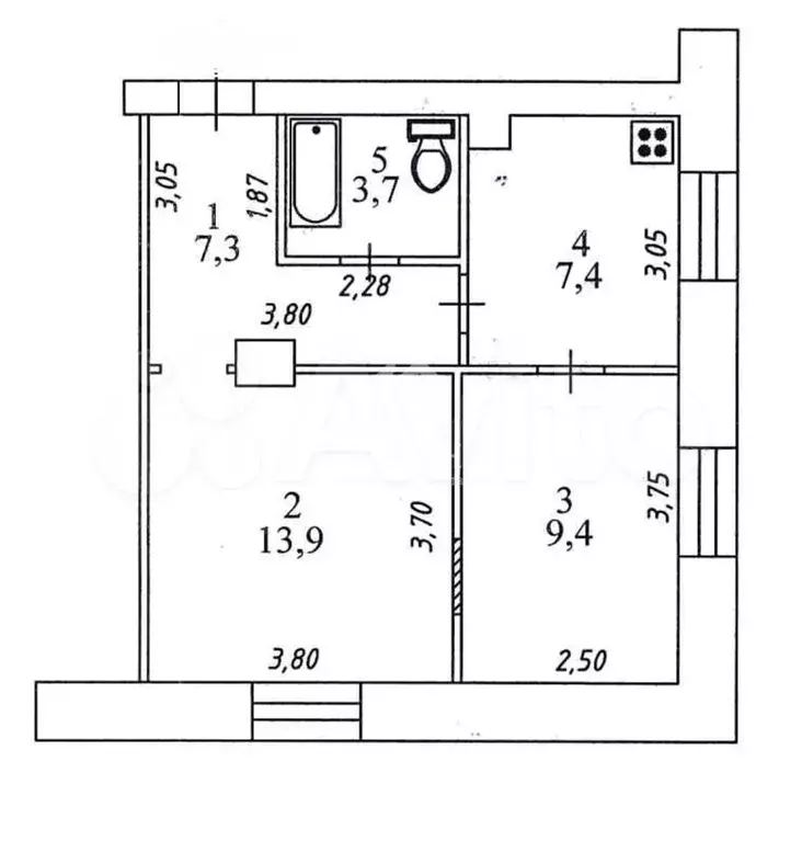 2-к. квартира, 41,7 м, 2/3 эт. - Фото 0