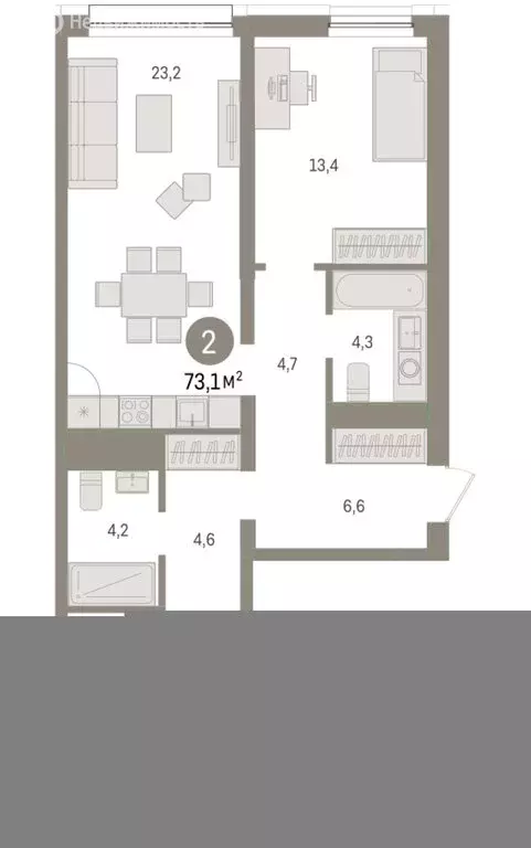 2-комнатная квартира: Тюмень, Мысовская улица, 26к1 (73.11 м) - Фото 1