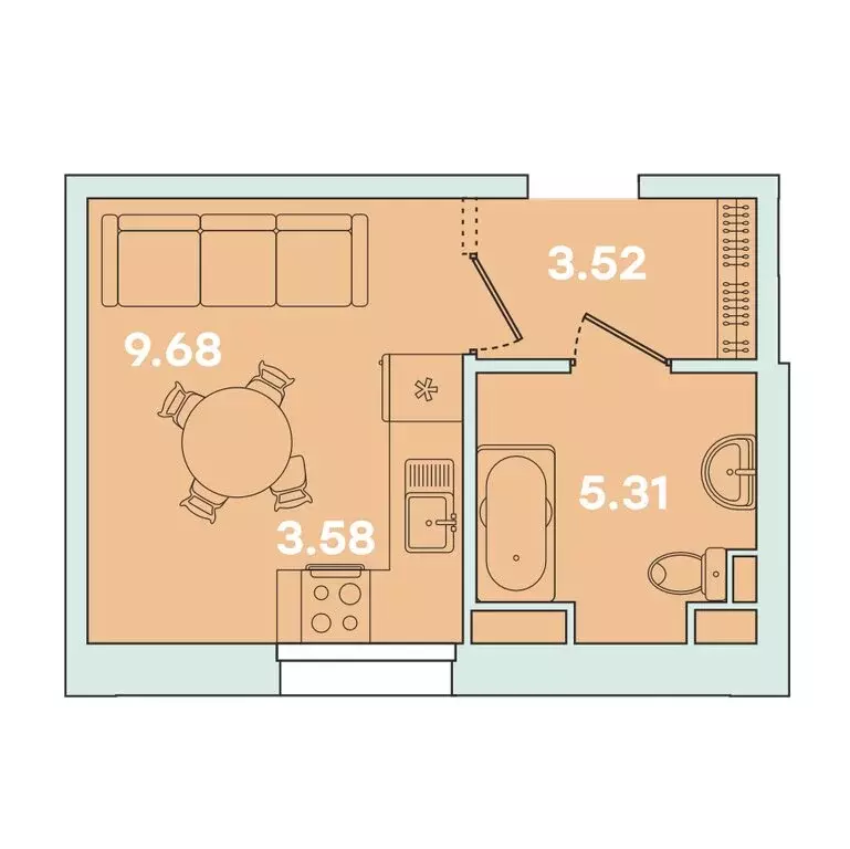 1-комнатная квартира: Иркутск, улица Петрова, 16 (22.09 м) - Фото 0