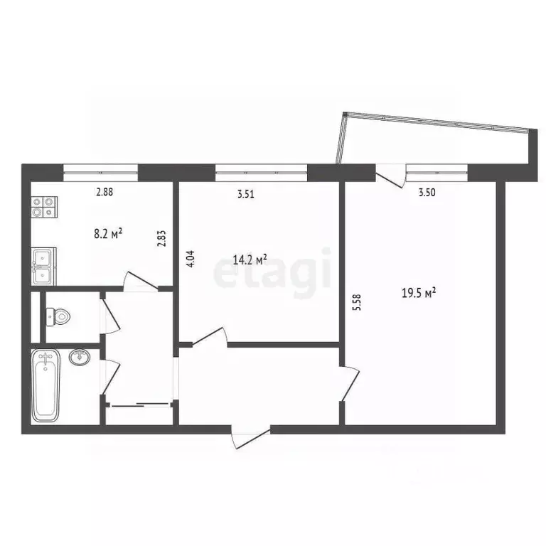 2-к кв. Вологодская область, Вологда Дальняя ул., 20 (54.0 м) - Фото 2