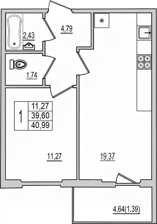 1-к кв. Псковская область, Псков Рижский просп., 94Г (40.99 м) - Фото 1