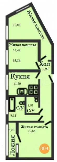 3-к. квартира, 91,3м, 4/12эт. - Фото 1